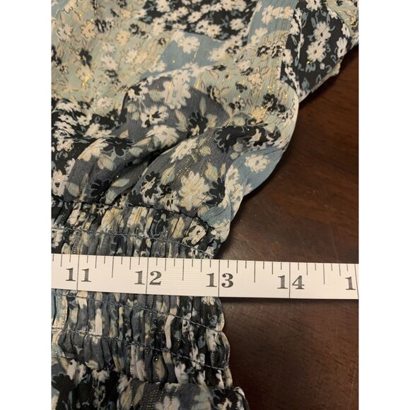 Mimi Chica Size L Floral Patchwork Sheer Smocked Midi Dress Feminine - Picture 5 of 7